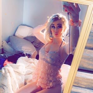 Pink see through laced bathing suit cover up